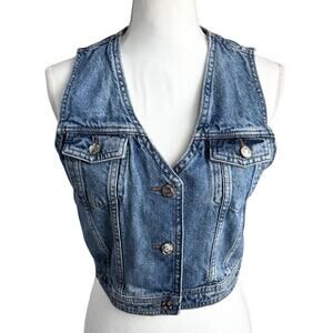 ZARA Women’s Denim Vest XS Cropped Button Front Blue Jean Vest Y2K NEW